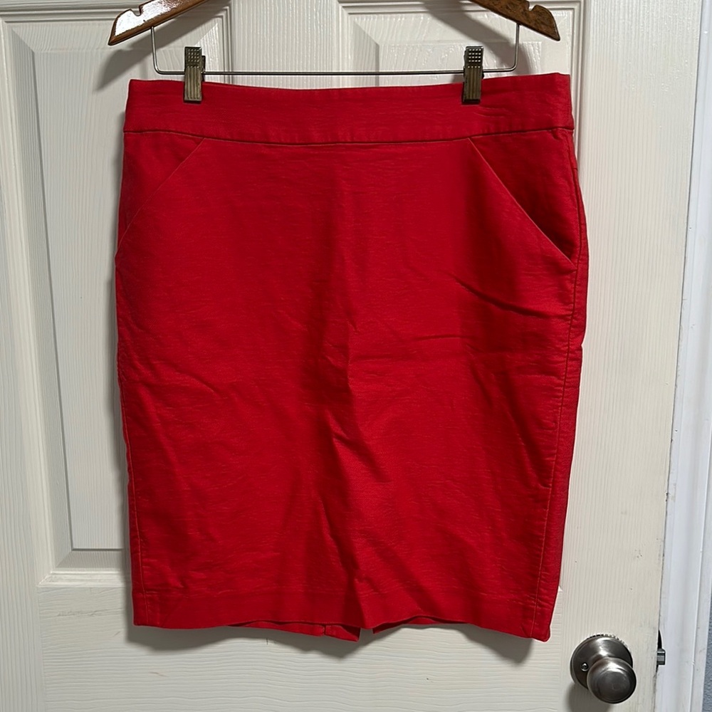 J. Crew Factory Red/Coral Pencil Skirt Knee-Length Work